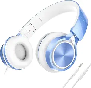 AILIHEN Kids Wired Headphones for School, Headphones with Microphone for Chromebook Laptop Computer Smartphone, 3.5mm Foldable Lightweight Headphones for Teen Teenager (Blue)